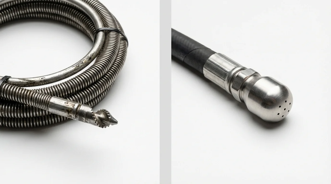 Drain snake cable and hydro jetting nozzle used for drain cleaning in Cashmere, WA