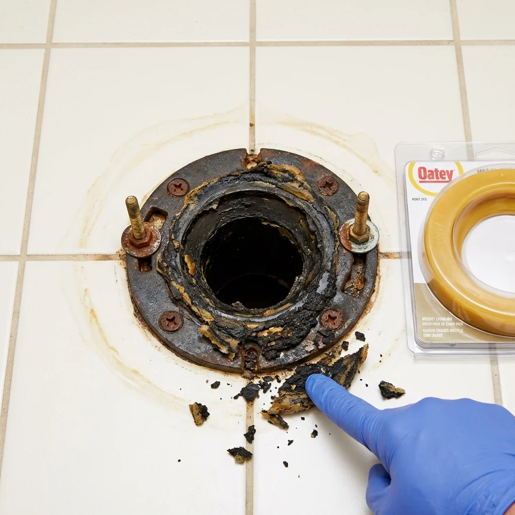 Failed wax ring showing water seepage at the base of a toilet in a Cashmere, WA home
